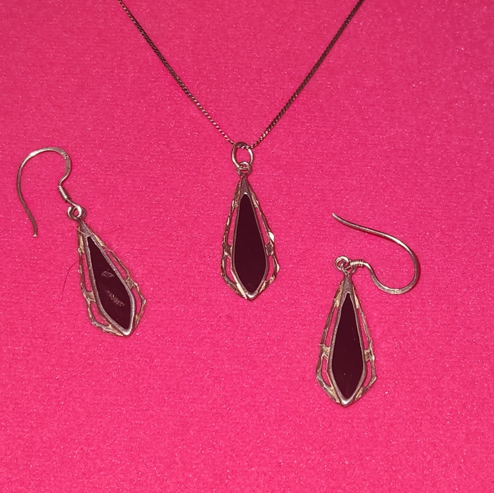 Vintage 3pc Necklace and Earrings Sterling Silver